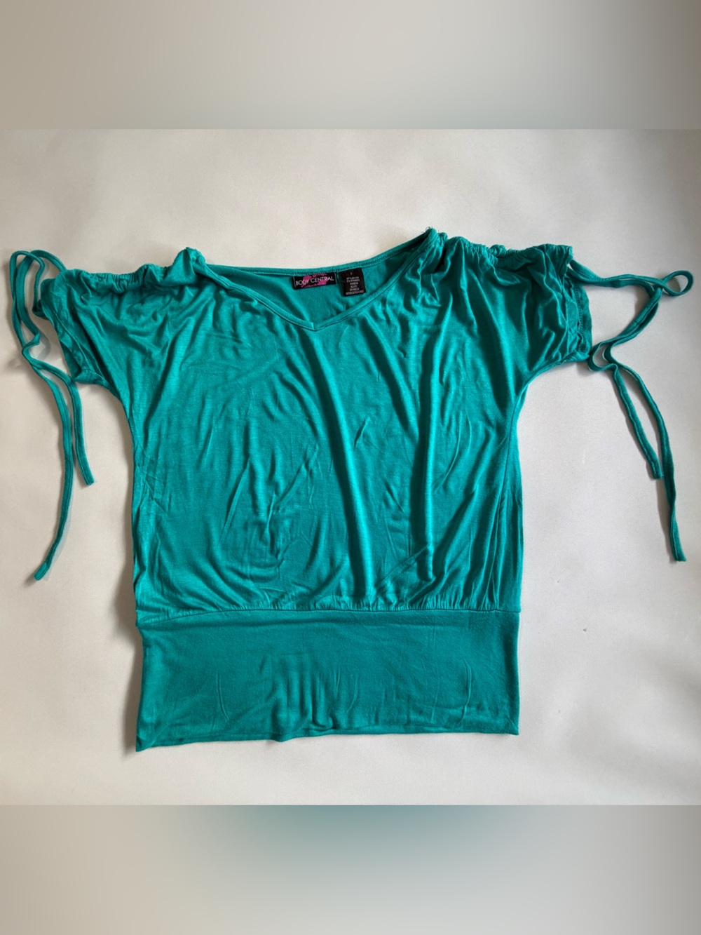 Body Central Turquoise Y2K Drawstring Sleeve Top Size S
